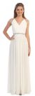 V-Neck Pleated Jewels Waist Long Formal Bridesmaid Dress in Off White